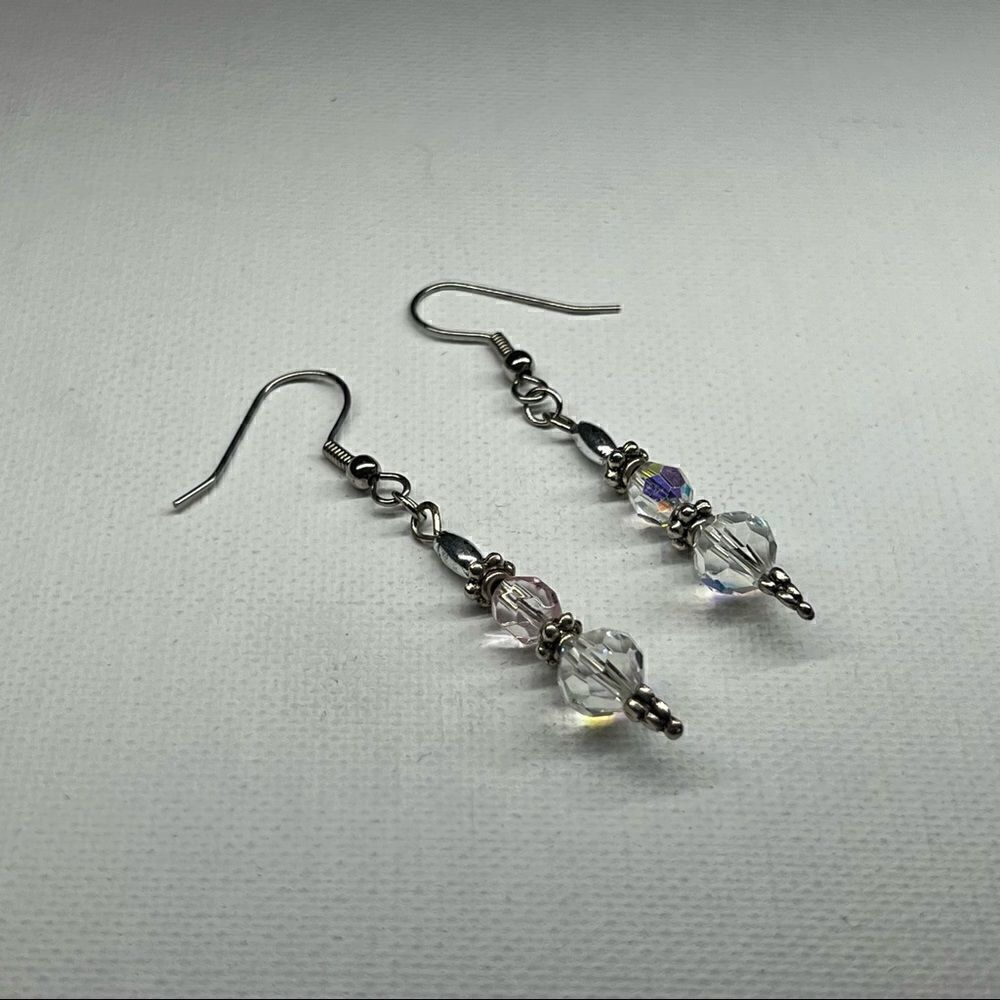 Earrings – Vintage Silver-Tone Aurora Borealis Crystal Dangles